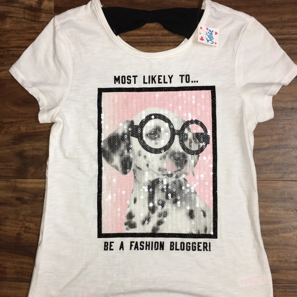 Justice Graphic Tee with Dalmatian Print with Sequins